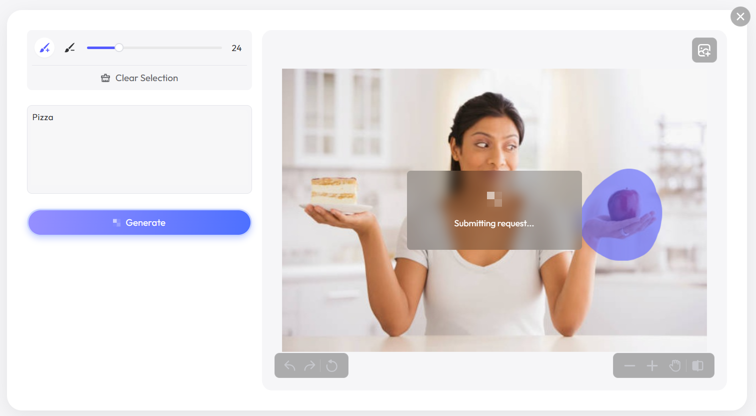 AI Replace guide step three showing the generation request