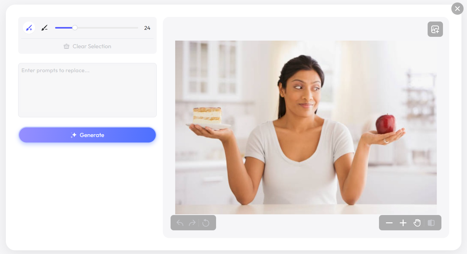 AI Replace guide step one showing image upload