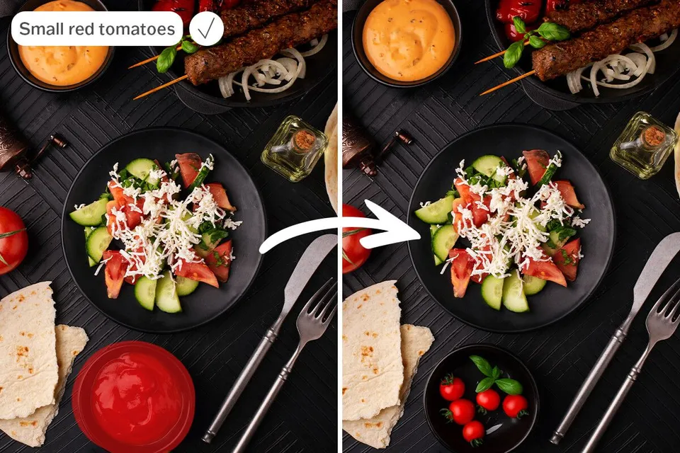 Tomatoes generated inside a selected area of a food image