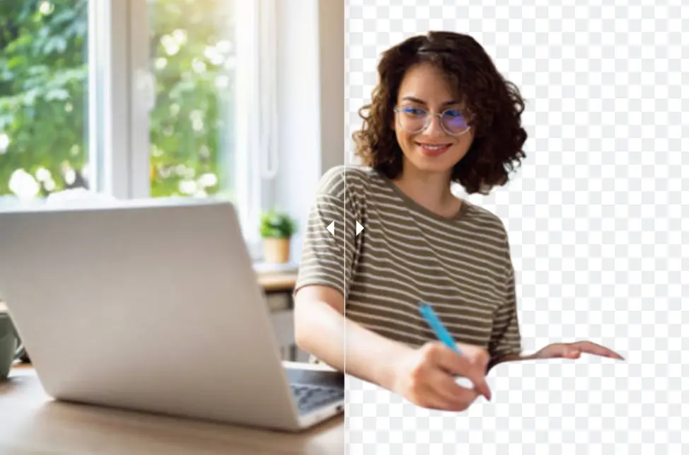 Portrait shown before and after creating a transparent cutout