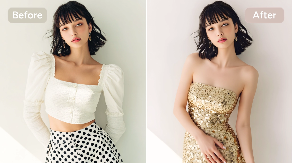 Formal outfit preview created with AI Clothes Changer