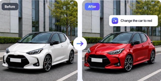 White car recolored glossy red