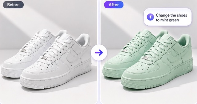 Product shoes recolored from white to mint green