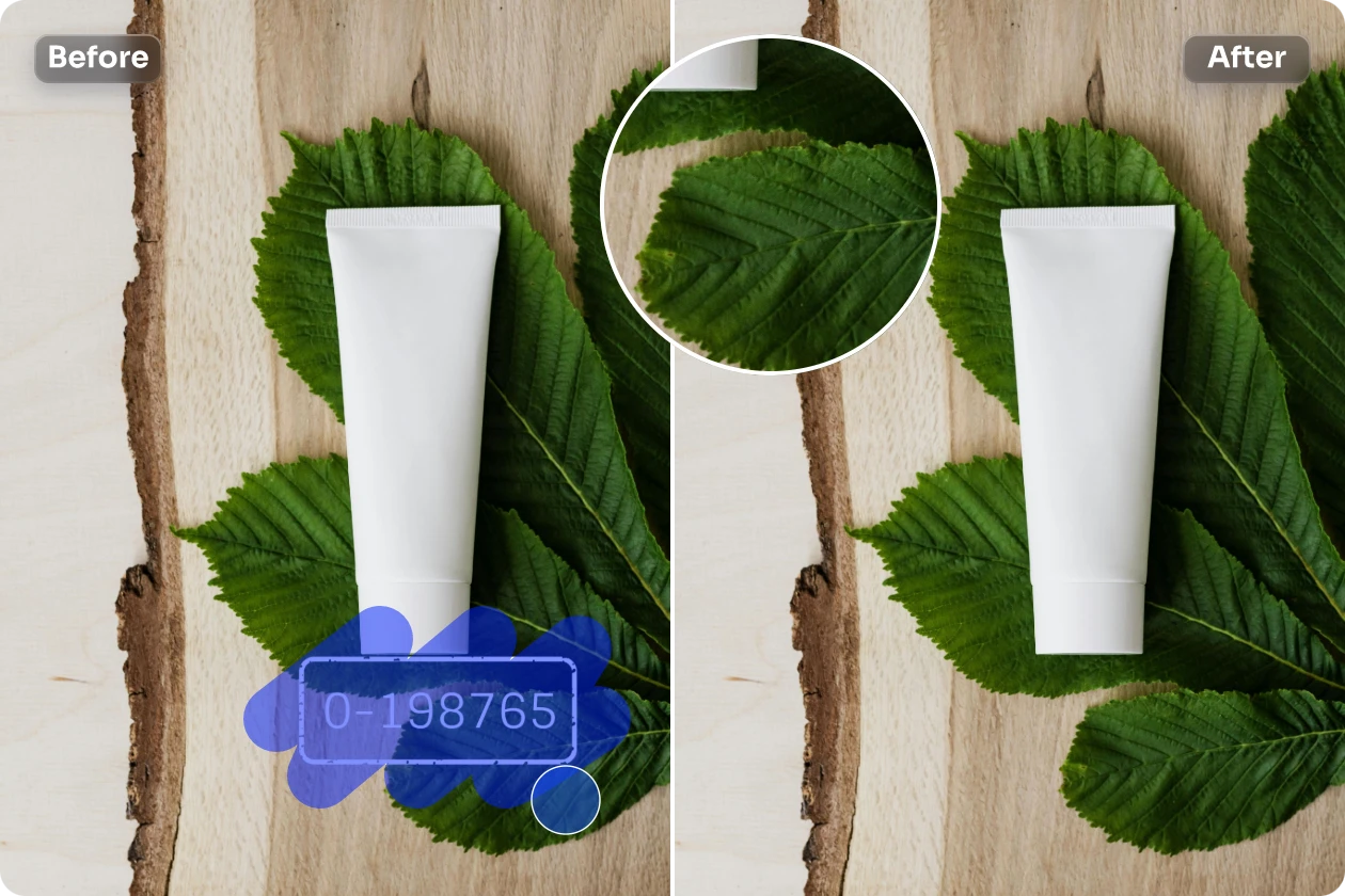Product photo before and after authorized serial stamp cleanup