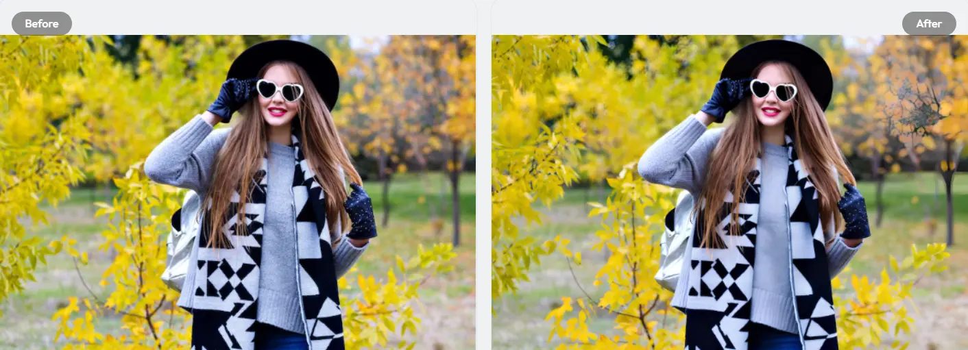 Portrait before and after AI photo enhancement