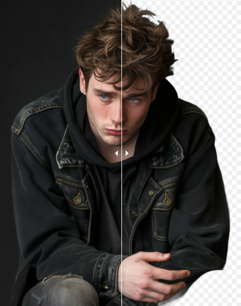 Portrait with a complex dark background shown against transparency
